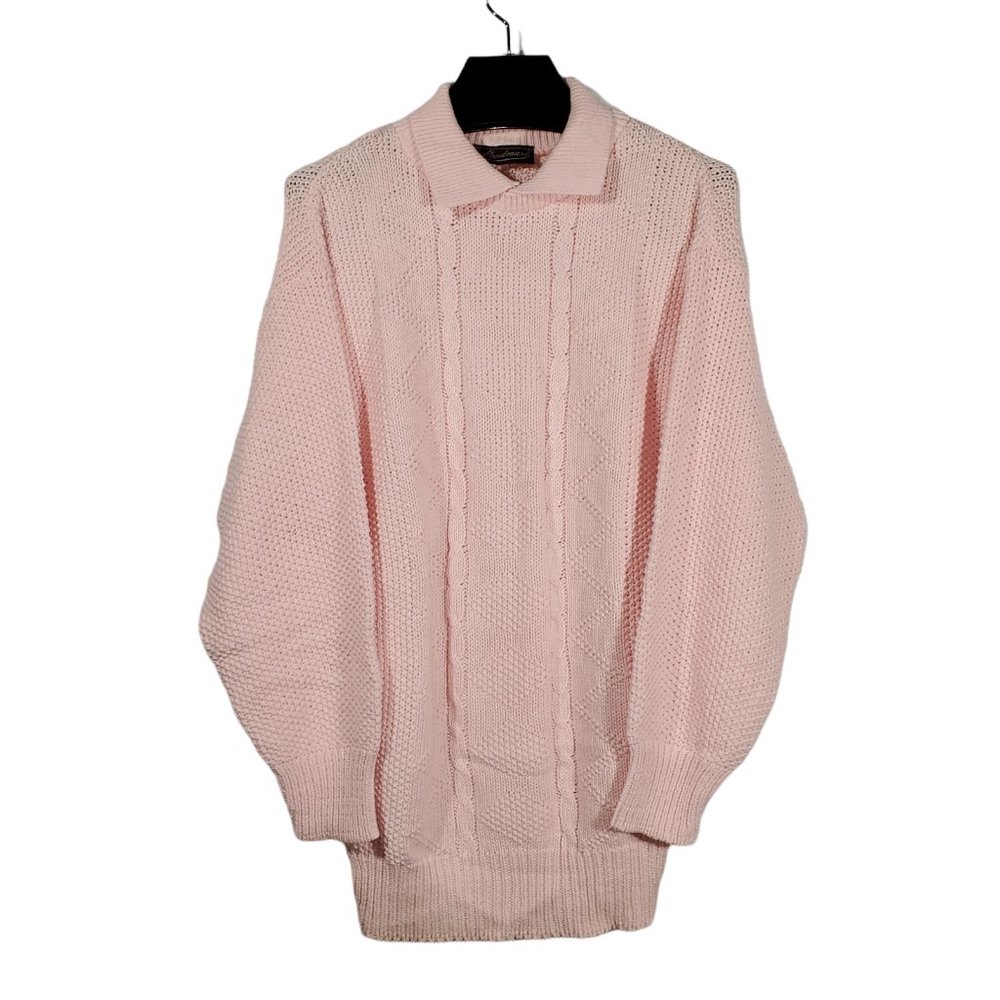 VTG Landmark Collared Waffle Knit Sweater Barbiecore Pastel Granny Long Modest